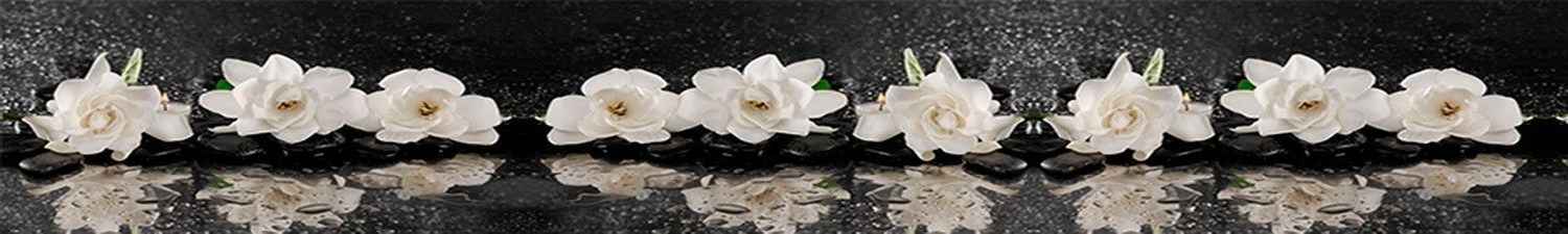 F-043 Скинали белые цветы на черных камнях дзен