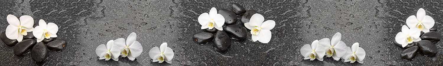F-1599 Скинали белые орхидеи и черные камни в воде