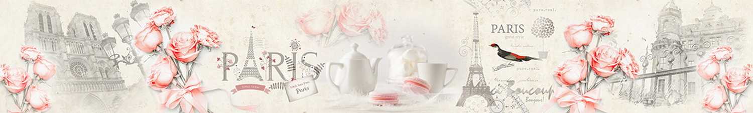 F-1733 Скинали коллаж Париж чай и розы