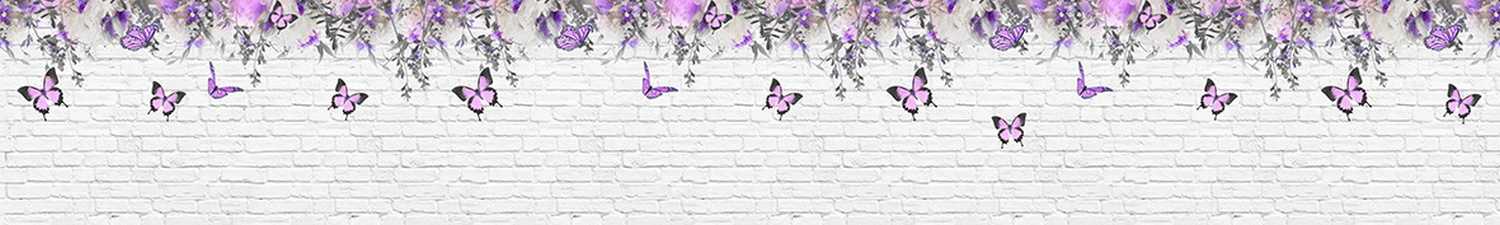 F-1817 Скинали цветы и бабочки на кирпичной стене