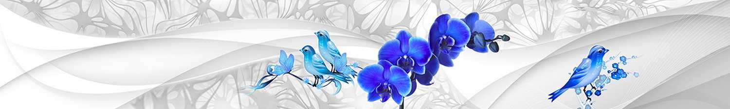 F-1833 Скинали синие орхидеи и птицы