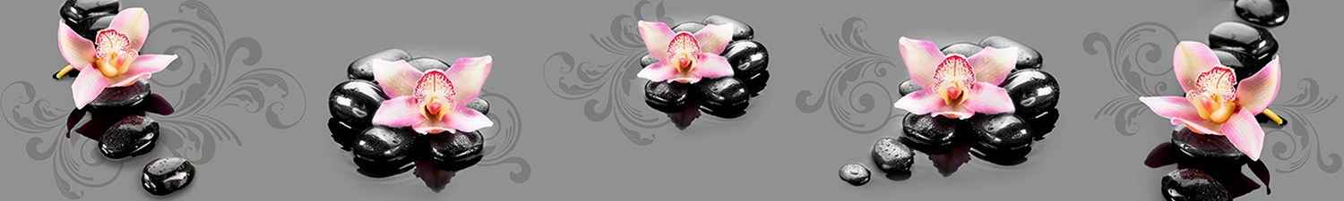 F-884 Скинали розовые орхидеи на черных камнях