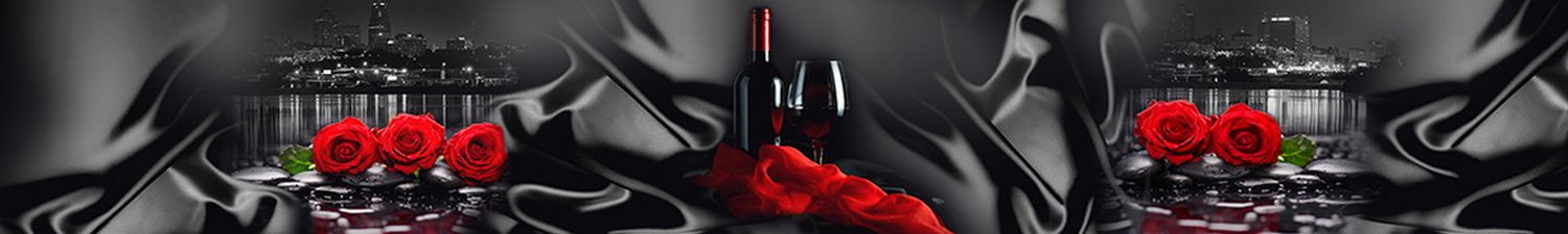 E-643 Скинали вино красные розы и черная ткань
