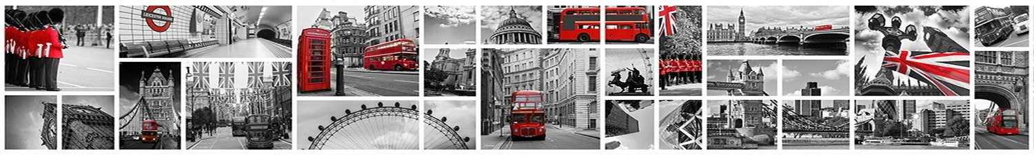 AN-0520 Скинали коллаж Лондон красные автобусы и будки