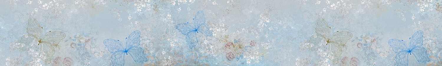 AN-1339 Скинали цветы и бабочки на голубом фоне