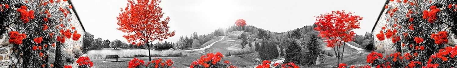 AN-1340 Скинали сельский пейзаж с красными цветами