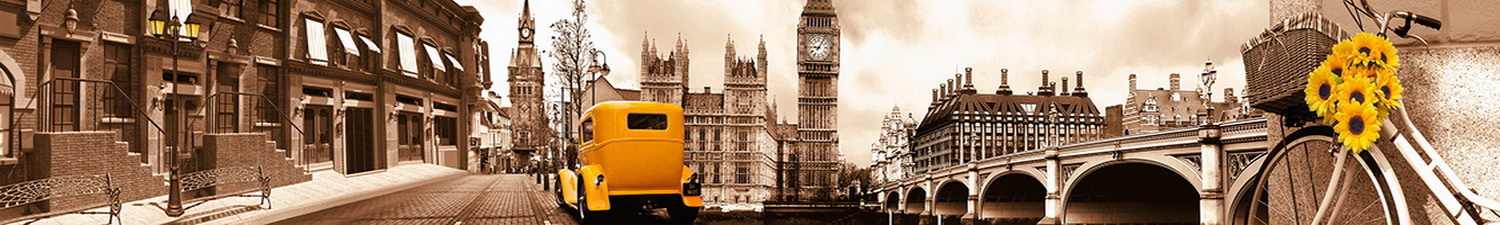 AN-1532 Скинали коллаж Лондон с желтым авто