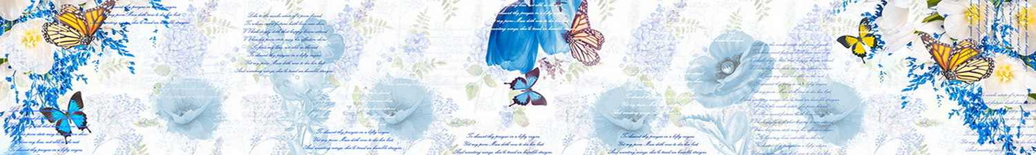 AN-1576 Скинали коллаж голубые цветы и бабочки