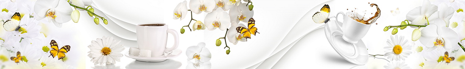 AN-3083 Скинали коллаж кофе орхидеи и бабочки