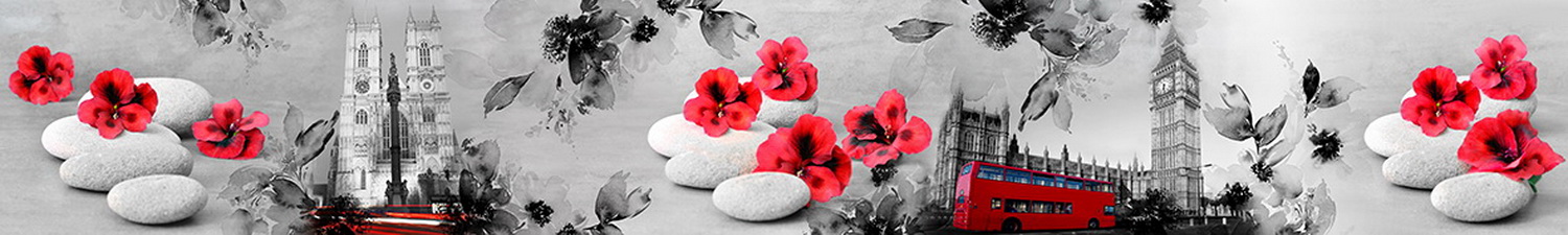 AN-4325 Скинали коллаж Лондон камни и красные цветы