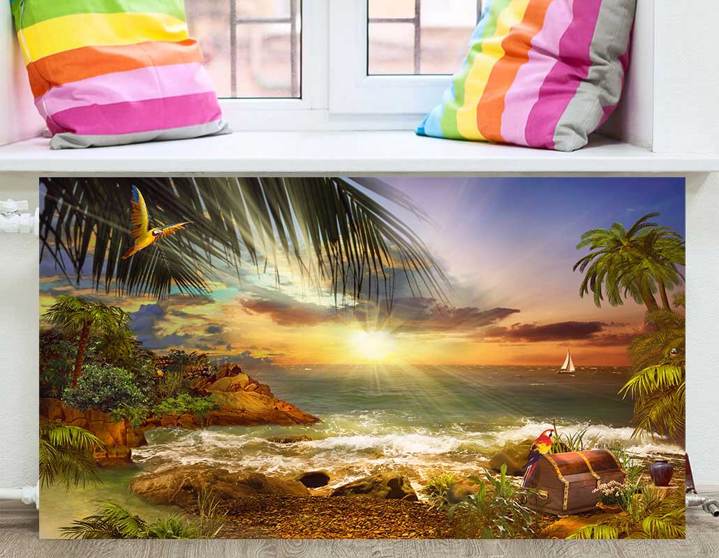 FS-055 Экран фреска тропический пляж на закате